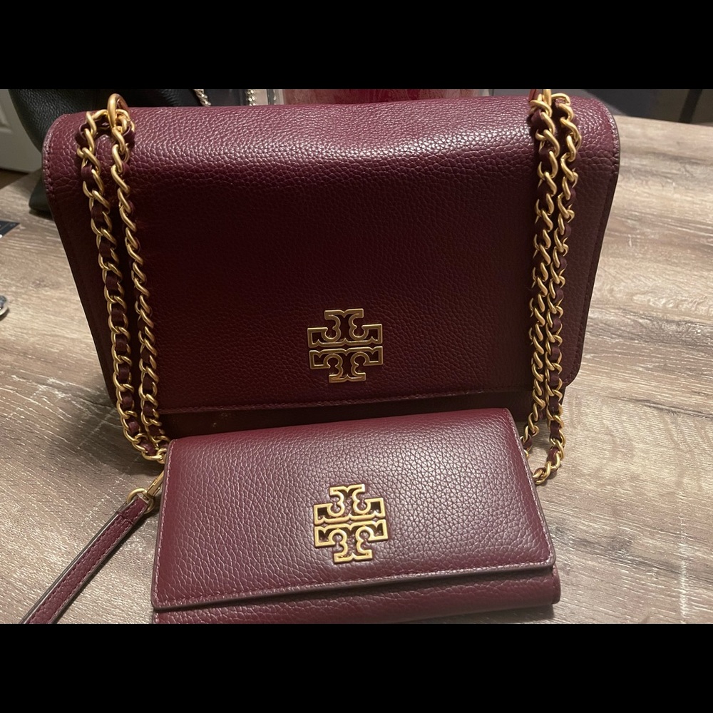Authentic Tory Burch handbag and matching wallet.